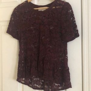 LOFT Peplum Lace Maroon Shirt